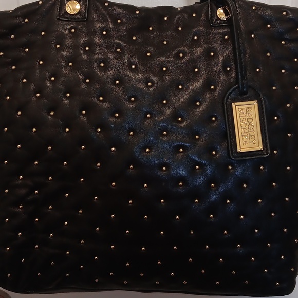 Badgley Mischka handbag black leather gold pearl - Picture 3 of 9